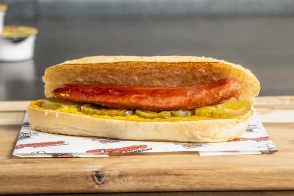 Texas Tom's classic hot dog served on a soft bun