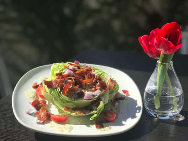 *Baby Iceberg Wedge Salad w/ Smoked Bacon, Red Onions, Cherry Tomatoes & Blue Cheese Dressing