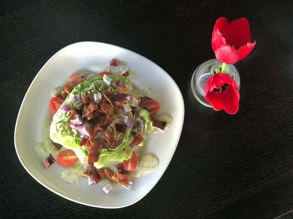 *Baby Iceberg Wedge Salad w/ Smoked Bacon, Red Onions, Cherry Tomatoes & Blue Cheese Dressing