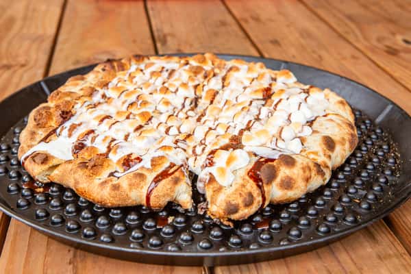 S'mores dessert pizza with toasted marshmallows and sweet drizzle at Jimmy's Burgers & Pizza