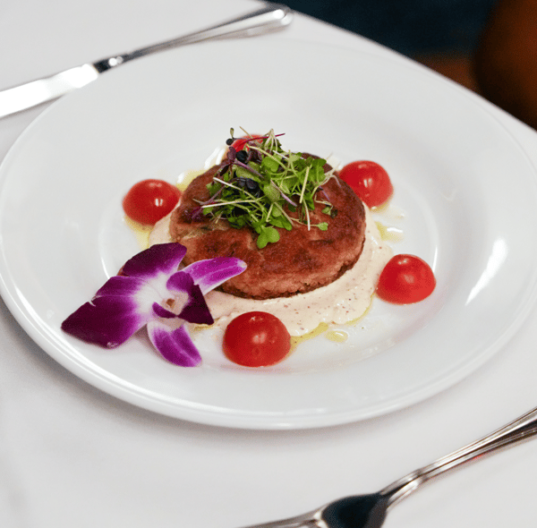 Crab cake, plate, table