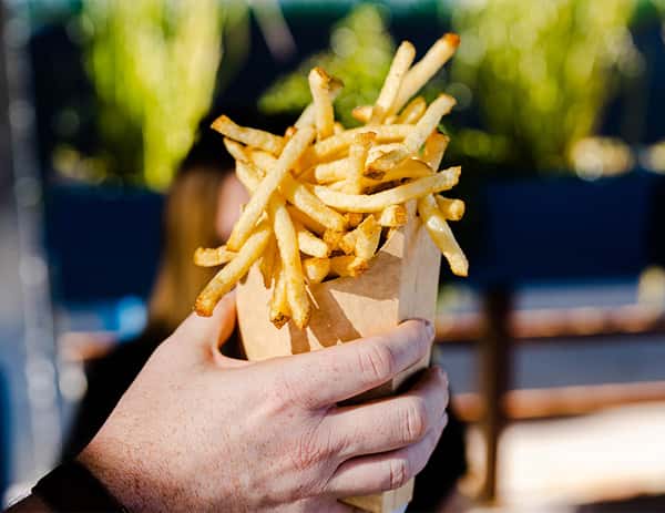Hand holding fries