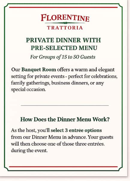 Private Dinner with Pre-Select Menu