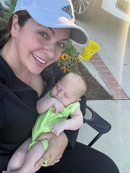 Lady with sleeping baby