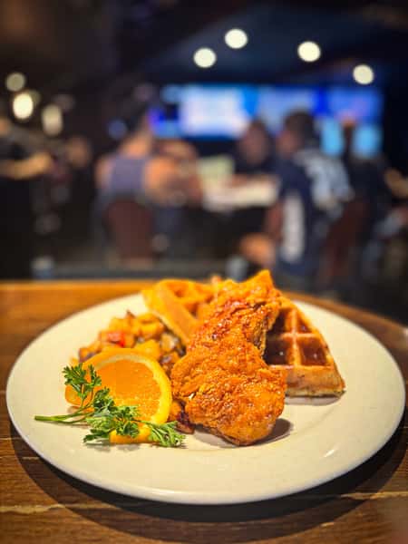Savoury waffle meal with a hint of citrus
