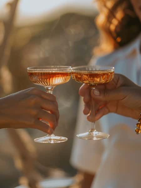 Two hands toasting drinks