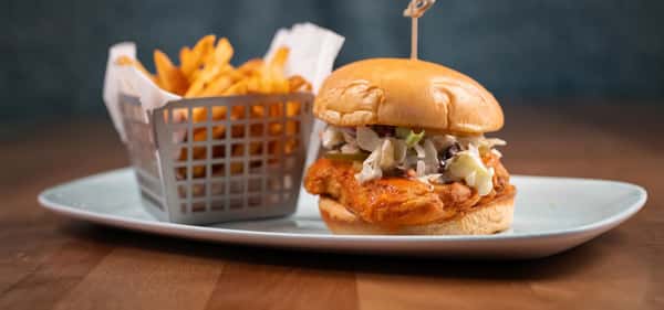 Chicken sandwich and french fries