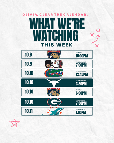 What we're watching this week- Game day schedule