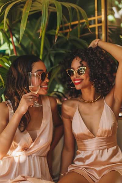 Closeup of two women drinking cocktails
