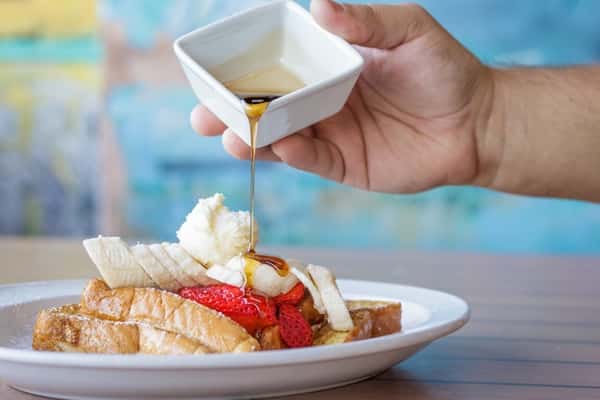 Pancakes with bananas and strawberries