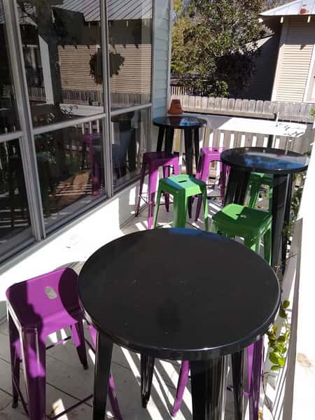 outdoor tables with stools