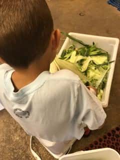 boy shucking corn