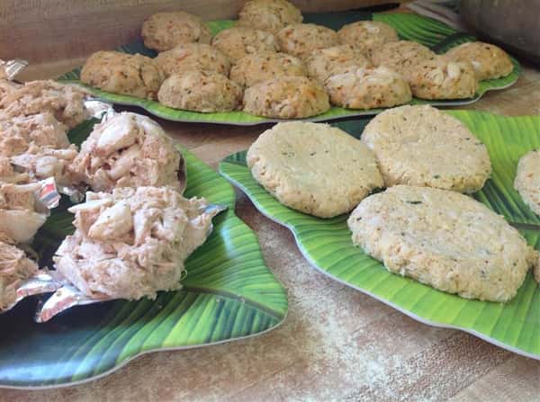 crab meat being made into patties