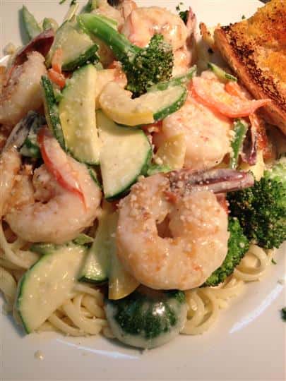shrimp over linguini