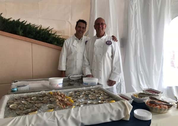 employees in front of buffet table