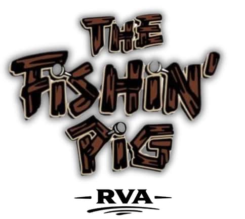 The Fishin' Pig RVA stacked Logo with back glow effect