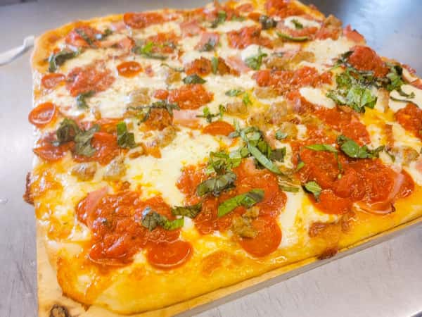 grandmas pizza with meat