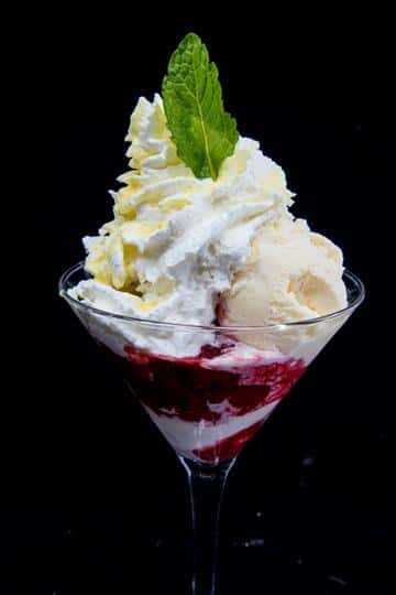 Raspberry Suprise dessert with vanilla ice cream