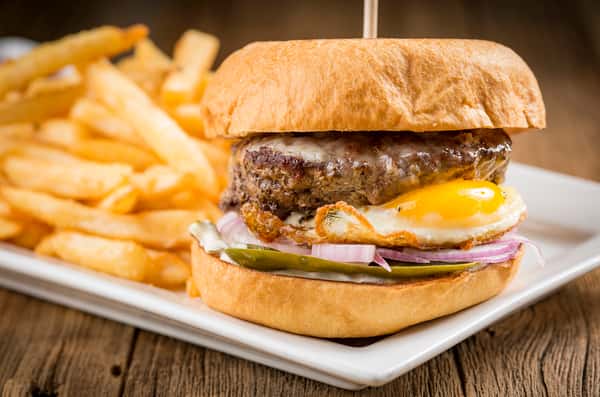 Burger served with fries