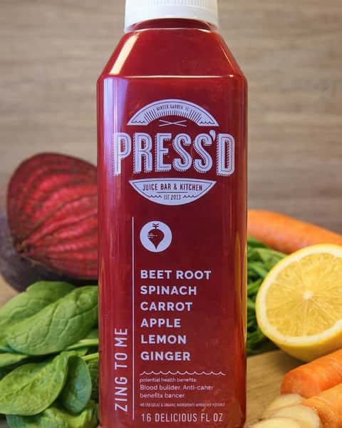 Meet Zing To Me at PRESS'D Juice Bar & Kitchen: beet root, spinach, carrot, apple, lemon, and ginger layered into a vibrant, earthy blend with a warming ginger kick that brings bold energy in every sip. 🥕✨ Stop by and try Zing To Me today. #PressdJuiceBar #ZingToMe #ColdPressed #FreshFuel