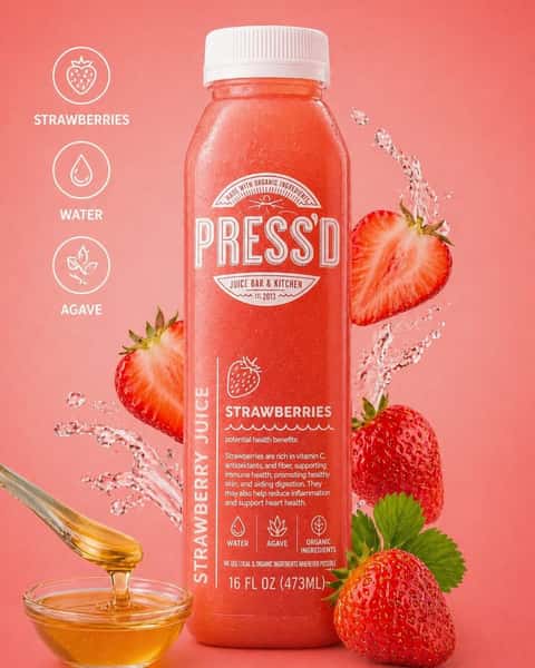 Strawberry Juice is pure refreshment in its brightest form—sweet, ripe strawberries blended with crisp water and a drizzle of golden agave for a light, fruity sip that goes down easy and leaves you smiling. Stop by PRESS'D Juice Bar & Kitchen and see why Strawberry Juice feels like sunshine in a cup. 🍓☀️

#StrawberryJuice #PressedJuiceBar #FreshSips #FruitForward