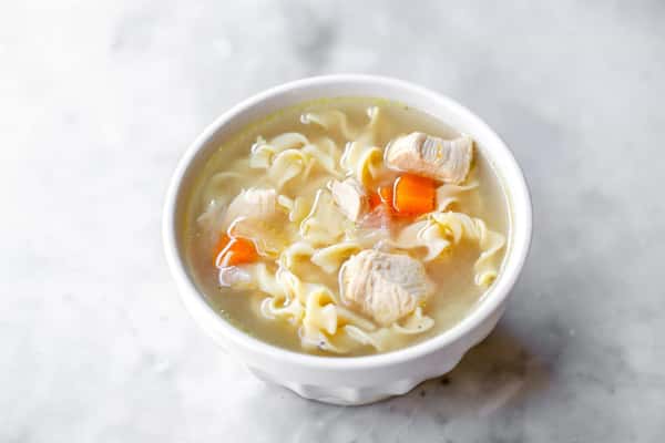 Chicken noodle soup in bowl