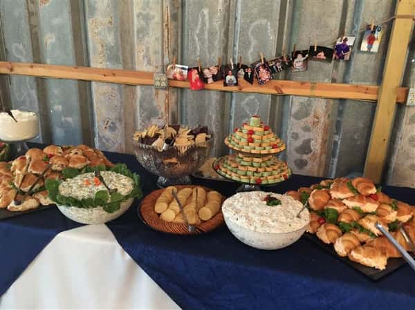 An interior buffet with several catering trays