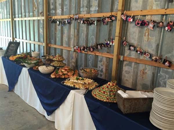 An interior buffet with several catering trays