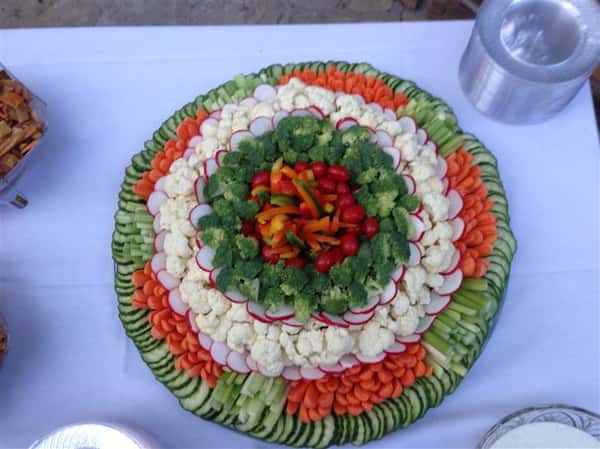 A decorated fresh vegetable tray