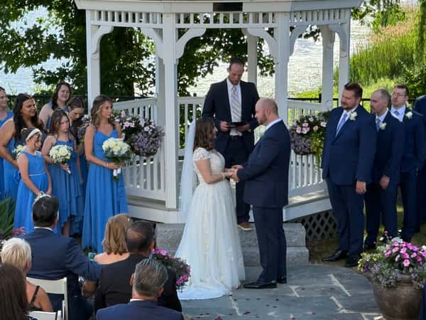 outdoor lakeside wedding ceremony