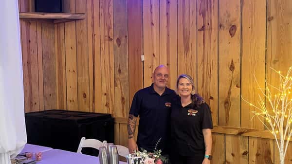 a couple taking a picture