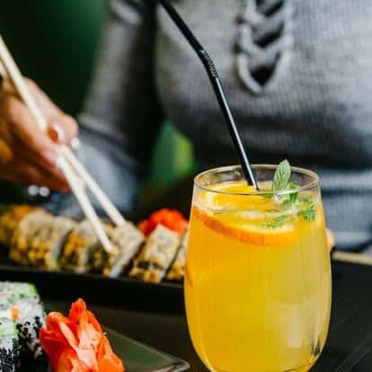 sushi and drinks