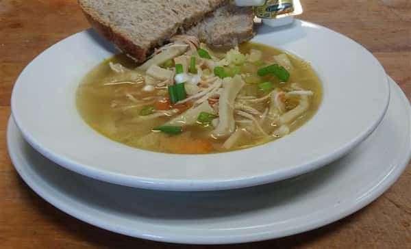 Chicken noodle soup with rye bread