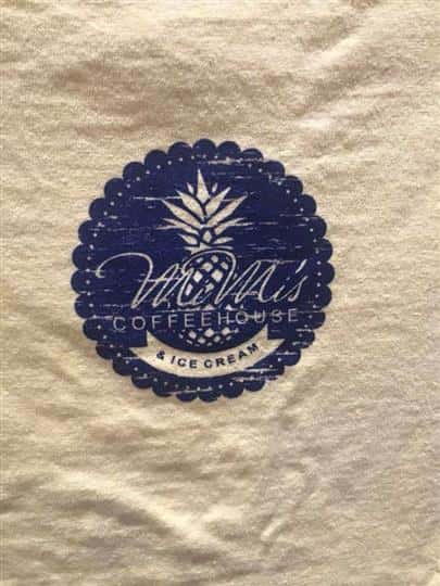 the mimi's coffeehouse and ice cream logo printed on a tshirt