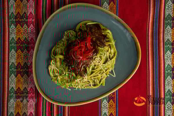 green pasta dish