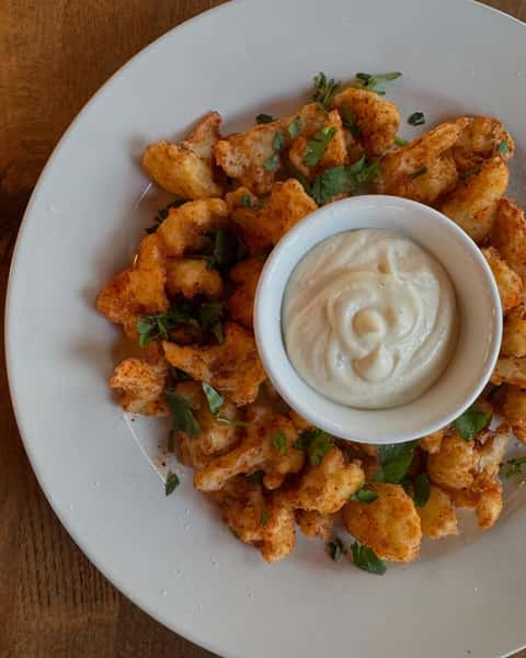 Food with sauce in the middle