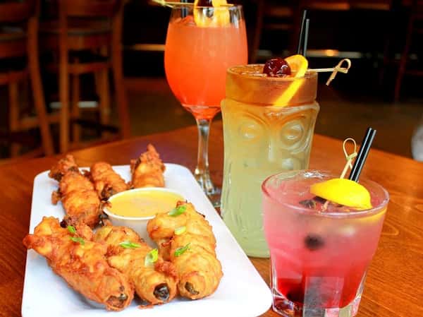 appetizers with three cocktails