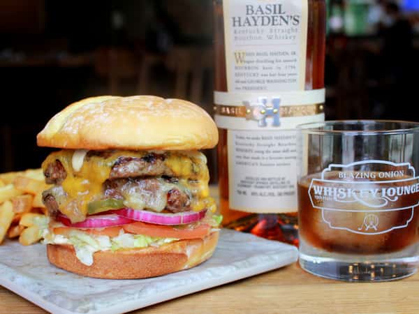 double cheeseburger with whiskey