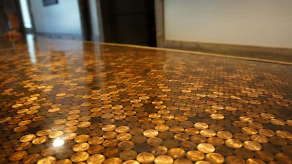 bar top made of pennies