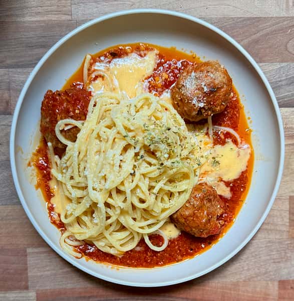 Hot Mess Spaghetti + Meatballs