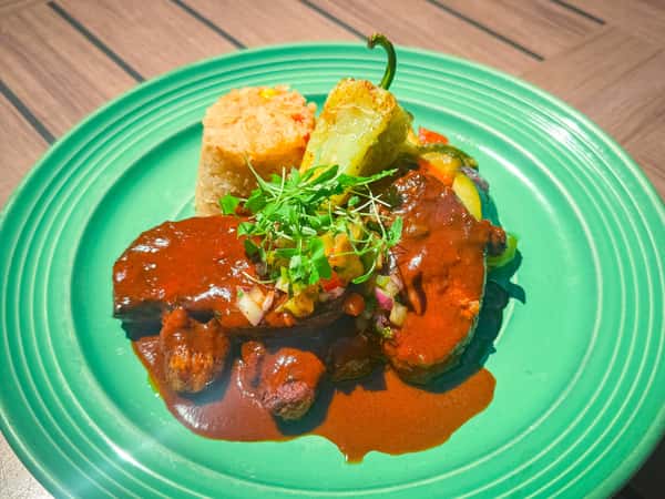 Pork Loin Adobado is our first special for this week! 😋

Thinly sliced pork loin marinated in dried chiles, garlic, and mild spices, then grilled. Served with Mexican rice and calabacitas.