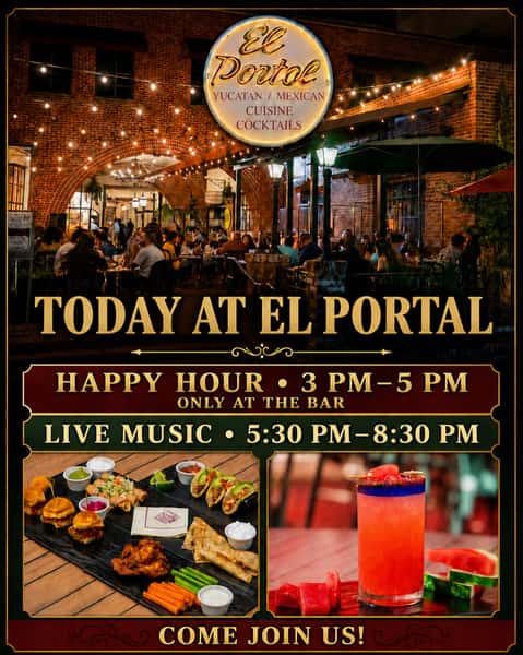 Spend your Sunday at El Portal! 🍹🎶

Enjoy Happy Hour from 3–5 PM, only at the bar, followed by live music from 5:30–8:30 PM.

Come for dinner, margaritas and a wonderful evening on the patio!

#ElPortalPasadena #HappyHourPasadena #LiveMusic #PasadenaDining #MargaritaTime
