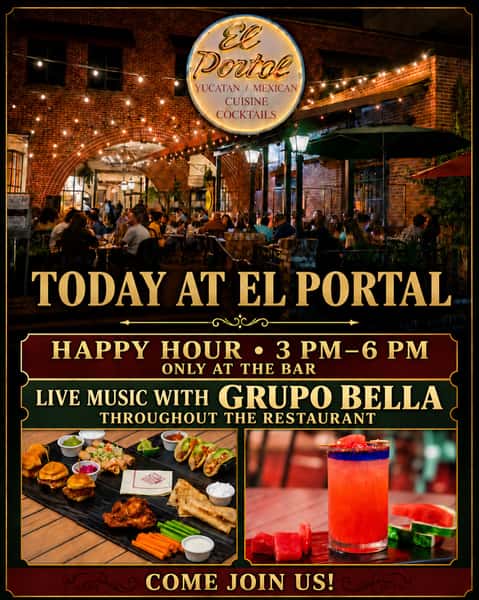 Tonight at El Portal! 🍹🎶

Start with Happy Hour from 3–6 PM, only at the bar, then enjoy Grupo Bella serenading guests throughout the restaurant!

Come for dinner, margaritas and a wonderful Friday evening.

#ElPortalPasadena #GrupoBella #LiveMusic #HappyHourPasadena #PasadenaDining @mr_pasadena @thefoodiefilmmaker