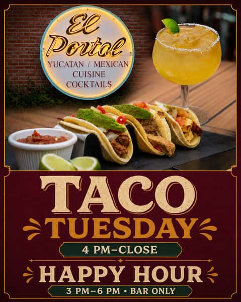 Taco Tuesday is calling! 🌮🍹

Join us today at El Portal for Taco Tuesday from 4 PM to close. Come early for Happy Hour from 3–6 PM, available only at the bar!

#ElPortalPasadena #TacoTuesday #PasadenaDining #HappyHourPasadena #MexicanFood