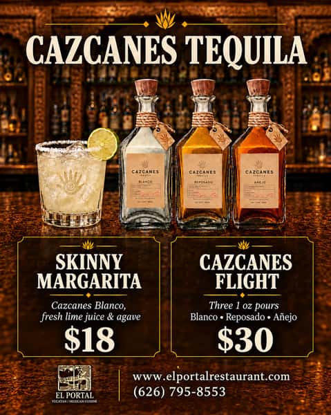 Two ways to enjoy Cazcanes Tequila at El Portal! 🌵🥃

Sip on our Skinny Margarita made with Cazcanes Blanco, fresh lime juice and agave — $18.

Or taste all three expressions with our Cazcanes Flight: three 1 oz pours of Blanco, Reposado and Añejo — $30.

Which one are you trying first?

#ElPortalPasadena #CazcanesTequila #TequilaFlight #SkinnyMargarita #PasadenaEats