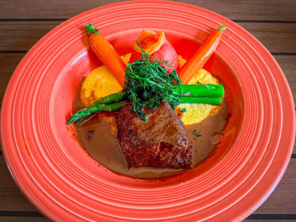 Braised Short Ribs is our first special for this week! 😋

Boneless short rib marinated in red wine, garlic, and herbs, then braised and finished in the oven. Served with Bordelaise sauce on a bed of creamy polenta and calabacitas.