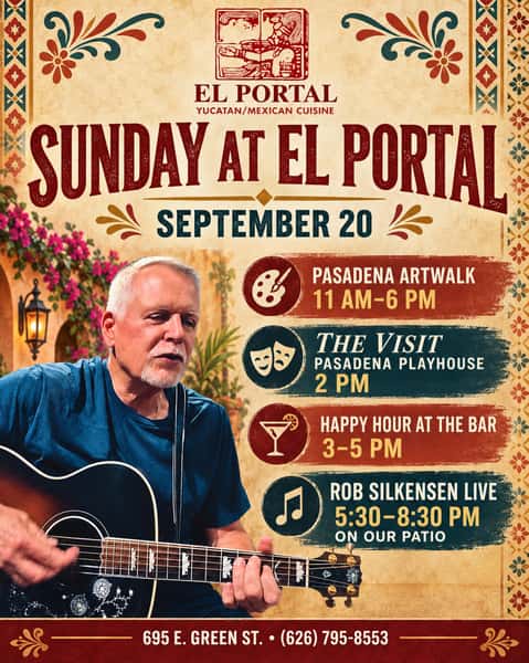 Make a full Sunday of it in Playhouse Village! 🎨🎭🎶

🎨 Pasadena ARTWalk: 11 AM–6 PM
🎭 The Visit at Pasadena Playhouse: 2 PM
🍹 Happy Hour at the bar: 3–5 PM
🎶 Rob Silkensen live on our patio: 5:30–8:30 PM

Going to the matinee? Walk over after the show for Happy Hour, dinner, drinks and live music!

📍 695 E. Green St., Pasadena
📞 Reservations: (626) 795-8553

#ElPortalPasadena #PasadenaArtWalk #PasadenaPlayhouse #LiveMusicPasadena #PlayhouseVillage