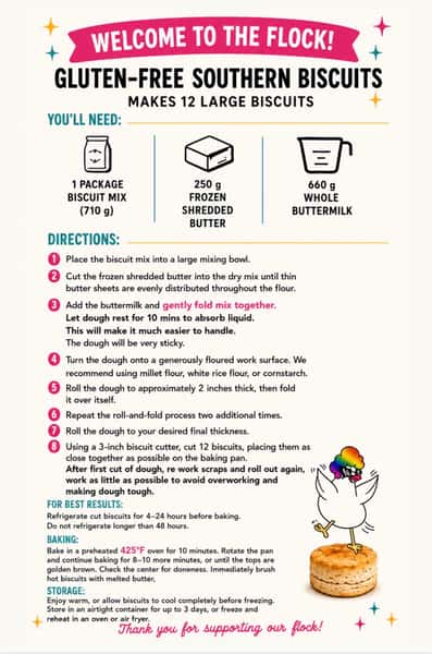Recipe card instructions for our biscuit mix