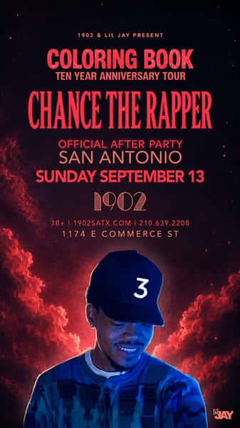 THE CONCERT ENDS. THE NIGHT KEEPS GOING IN SAN ANTONIO

Chance the Rapper Live in Person at 1902 for his official after party this Sunday, September 13.

SPECIAL SHOW CONFIRMED | 18+ | 9:30 PM
One night only. San Antonio, don’t miss this one.

Tickets available now — link in bio.
