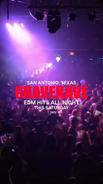 San Antonio, Texas - The Halloween Season is finally here so it’s time to experience The GraveRave! This night is going to feature all the top EDM hits with sounds featured by John summit, Chainsmokers, Tiesto, David Guetta, Martin Garrix, Calvin Harris + More. Grab your friends, wear your costumes, and get ready for an unforgettable night!

THIS SATURDAY 

Sounds by secretsociety

1174 E Commerce St, San Antonio, TX 78205, USA

TICKETS ONLY SOLD ONLINE(link in bio)

Physical ID required